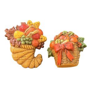 Vintage Thanksgiving Cornucopia & Basket Pins By Hallmark Cards Inc.